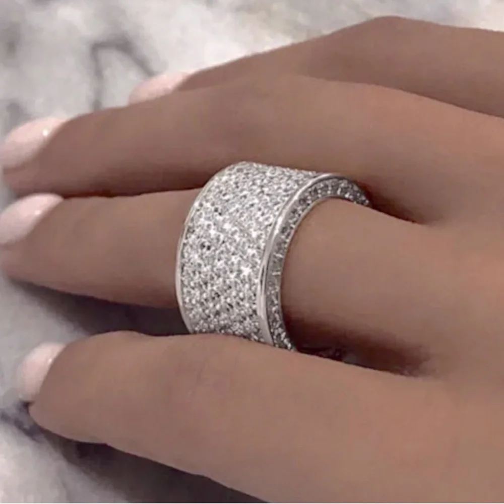 Gorgeous 14k White Gold Over Silver White Sapphire Band